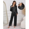 Ekouaer Pajamas For Women Silk Pjs Long Sleeve Button Down Lounge Sets(Black)