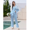 Ekouaer Pajamas For Women Silk Pjs Long Sleeve Button Down Lounge Sets(Blue Bow Stripe)