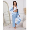Ekouaer Pajamas For Women Silk Pjs Long Sleeve Button Down Lounge Sets(Clear Blue)