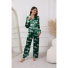 Ekouaer Pajamas For Women Silk Pjs Long Sleeve Button Down Lounge Sets(Green With Tiger)