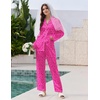 Ekouaer Pajamas For Women Silk Pjs Long Sleeve Button Down Lounge Sets(Leopard Hot Pink)
