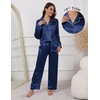 Ekouaer Pajamas For Women Silk Pjs Long Sleeve Button Down Lounge Sets(Navy Blue)
