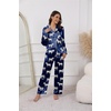 Ekouaer Pajamas For Women Silk Pjs Long Sleeve Button Down Lounge Sets(Navy With Zebra)