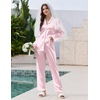 Ekouaer Pajamas For Women Silk Pjs Long Sleeve Button Down Lounge Sets(Pink White Stripe)