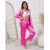 Ekouaer Pajamas For Women Silk Pjs Long Sleeve Button Down Lounge Sets(Rose Red)