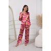 Ekouaer Pajamas For Women Silk Pjs Long Sleeve Button Down Lounge Sets(Rose Red With Flower)