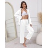 Ekouaer Pajamas For Women Silk Pjs Long Sleeve Button Down Lounge Sets(White)