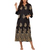 Ekouaer Robes for Women Zipper Robe 3/4 Sleeves Housecoat with Pockets(Black Gold Floral)