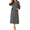 Ekouaer Robes for Women Zipper Robe 3/4 Sleeves Housecoat with Pockets(Dark Grey)
