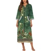 Ekouaer Robes for Women Zipper Robe 3/4 Sleeves Housecoat with Pockets(Floral Green)