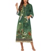 Ekouaer Robes for Women Zipper Robe 3/4 Sleeves Housecoat with Pockets(Floral Green)