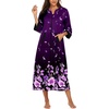Ekouaer Robes for Women Zipper Robe 3/4 Sleeves Housecoat with Pockets(Purple Black Floral)