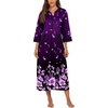 Ekouaer Robes for Women Zipper Robe 3/4 Sleeves Housecoat with Pockets(Purple Black Floral)