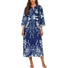 Ekouaer Robes for Women Zipper Robe 3/4 Sleeves Housecoat with Pockets(Style 1-evening Blue Vines)