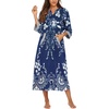 Ekouaer Robes for Women Zipper Robe 3/4 Sleeves Housecoat with Pockets(Style 1-evening Blue Vines)
