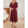 Ekouaer Robes for Women Zipper Robe 3/4 Sleeves Housecoat with Pockets(Style 1-wine Red)