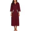 Ekouaer Robes for Women Zipper Robe 3/4 Sleeves Housecoat with Pockets(Style 1-wine Red)