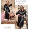 Ekouaer Silk Robes for Women Lace Trim Kimono Bathrobe Bridal Robe(Black)