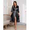 Ekouaer Silk Robes for Women Lace Trim Kimono Bathrobe Bridal Robe(Black)