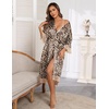 Ekouaer Silk Robes for Women Lace Trim Kimono Bathrobe Bridal Robe(Brown Leopard)