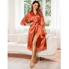 Ekouaer Silk Robes for Women Lace Trim Kimono Bathrobe Bridal Robe(Caramel)