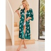 Ekouaer Silk Robes for Women Lace Trim Kimono Bathrobe Bridal Robe(Green Floral)