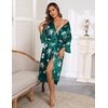 Ekouaer Silk Robes for Women Lace Trim Kimono Bathrobe Bridal Robe(Green Floral)