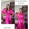 Ekouaer Silk Robes for Women Lace Trim Kimono Bathrobe Bridal Robe(Hot Pink)