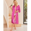 Ekouaer Silk Robes for Women Lace Trim Kimono Bathrobe Bridal Robe(Hot Pink Leopard)