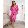 Ekouaer Silk Robes for Women Lace Trim Kimono Bathrobe Bridal Robe(Hot Pink Leopard)