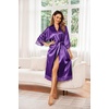 Ekouaer Silk Robes for Women Lace Trim Kimono Bathrobe Bridal Robe(Purple)