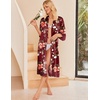 Ekouaer Silk Robes for Women Lace Trim Kimono Bathrobe Bridal Robe(Red Floral)