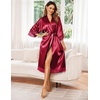 Ekouaer Silk Robes for Women Lace Trim Kimono Bathrobe Bridal Robe(Wine Red)