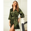 Ekouaer Women Silky Satin Robe Lace Bridesmaid Bathrobes Kimono Loungewear(Army Green)