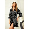 Ekouaer Women Silky Satin Robe Lace Bridesmaid Bathrobes Kimono Loungewear(Black Leopard)
