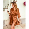 Ekouaer Women Silky Satin Robe Lace Bridesmaid Bathrobes Kimono Loungewear(Caramel Colour)