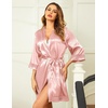 Ekouaer Women Silky Satin Robe Lace Bridesmaid Bathrobes Kimono Loungewear(Champagne)