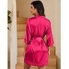 Ekouaer Women Silky Satin Robe Lace Bridesmaid Bathrobes Kimono Loungewear(Cherry Red)
