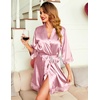 Ekouaer Women Silky Satin Robe Lace Bridesmaid Bathrobes Kimono Loungewear(Deep Pink)