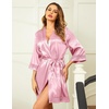Ekouaer Women Silky Satin Robe Lace Bridesmaid Bathrobes Kimono Loungewear(Deep Pink)