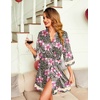 Ekouaer Women Silky Satin Robe Lace Bridesmaid Bathrobes Kimono Loungewear(Flower Leopard)
