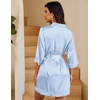Ekouaer Women Silky Satin Robe Lace Bridesmaid Bathrobes Kimono Loungewear(Grey Blue)