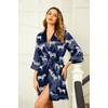 Ekouaer Women Silky Satin Robe Lace Bridesmaid Bathrobes Kimono Loungewear(Navy Blue Zebra)