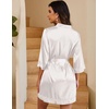Ekouaer Women Silky Satin Robe Lace Bridesmaid Bathrobes Kimono Loungewear(White)