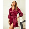 Ekouaer Women Silky Satin Robe Lace Bridesmaid Bathrobes Kimono Loungewear(Wine Red)