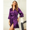 Ekouaer Women Silky Satin Robe Lace Bridesmaid Bathrobes Kimono Loungewear(Wineberry)
