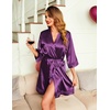 Ekouaer Women Silky Satin Robe Lace Bridesmaid Bathrobes Kimono Loungewear(Wineberry)