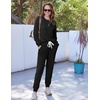 Ekouaer Womens Pajamas Set Knit Pjs Long Sleeve Lounge Set Soft Loungewear(Black)