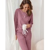 Ekouaer Womens Pajamas Set Knit Pjs Long Sleeve Lounge Set Soft Loungewear(Gray Red)