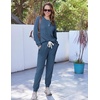 Ekouaer Womens Pajamas Set Knit Pjs Long Sleeve Lounge Set Soft Loungewear(Grayish Blue)